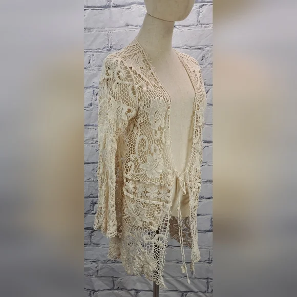 Vintage 90s Women's Crochet Open Knit Cardigan Nature Designs Mexico One Size - Picture 6 of 16